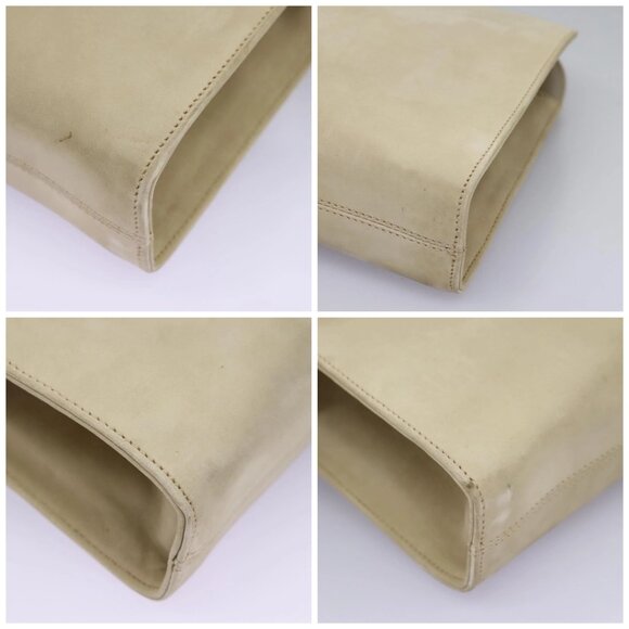 Salvatore Ferragamo Gancini Chain Shoulder Bag Suede Beige Gold Auth MY113 - Picture 15 of 16